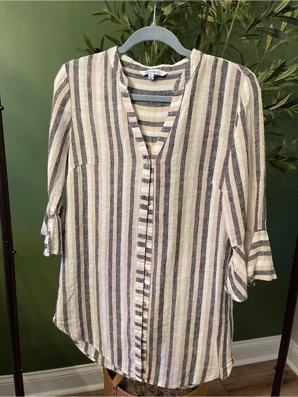 Sanctuary Striped Button-Front Tunic Cover-up Beige and Black